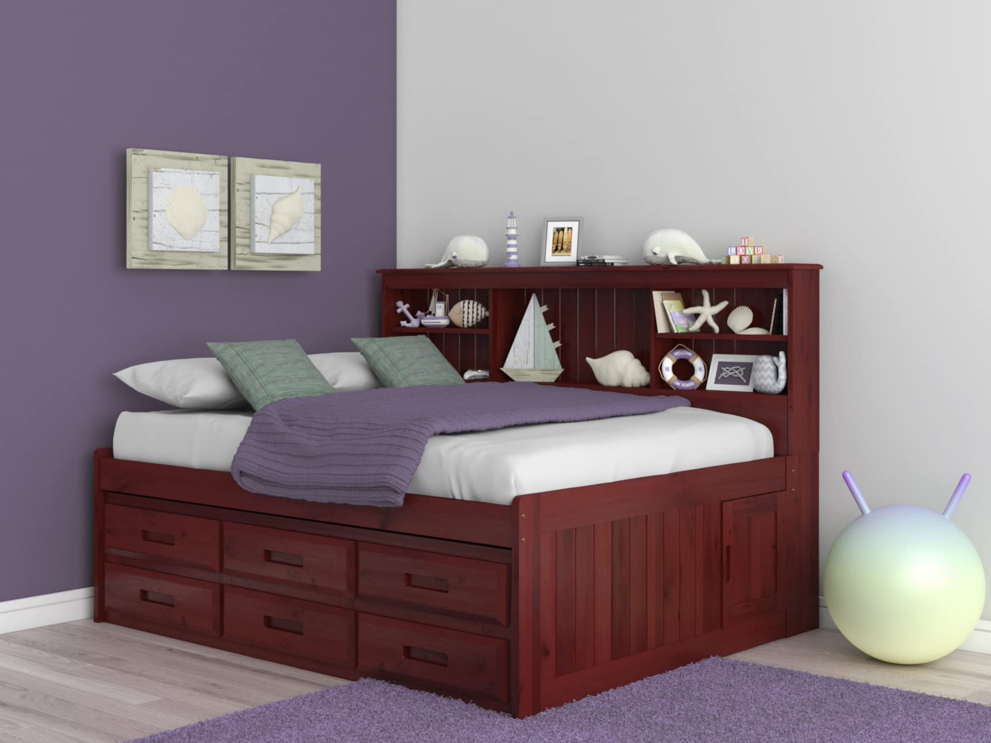 OS Home and Office Furniture Model 82823K6-22, Solid Pine Full Daybed with Six Drawers in Rich Merlot