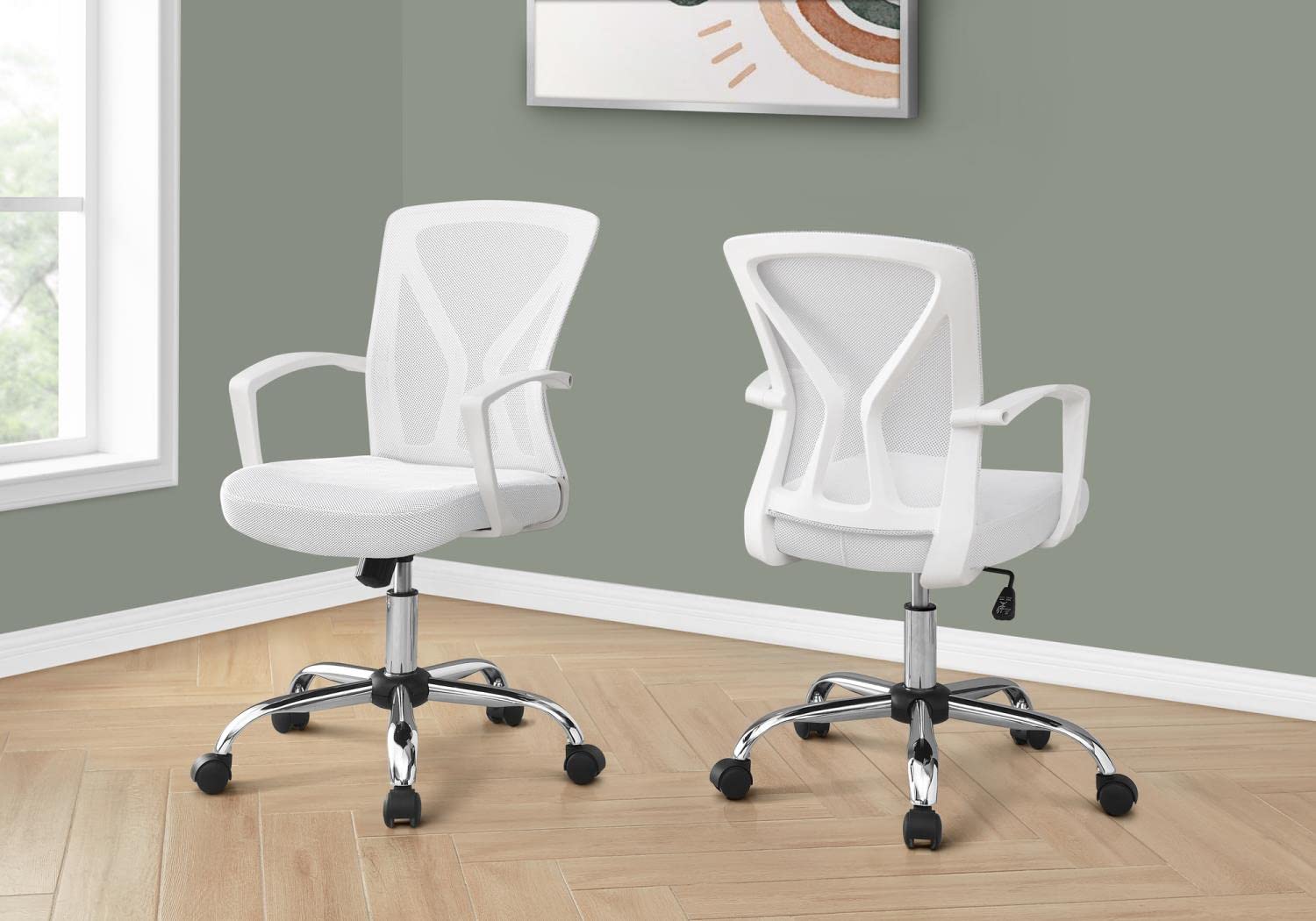 Monarch Specialties I 7462 Office Chair, Adjustable Height, Swivel, Ergonomic, Armrests, Computer Desk, Work, Metal, Fabric, White, Chrome, Contemporary, Modern