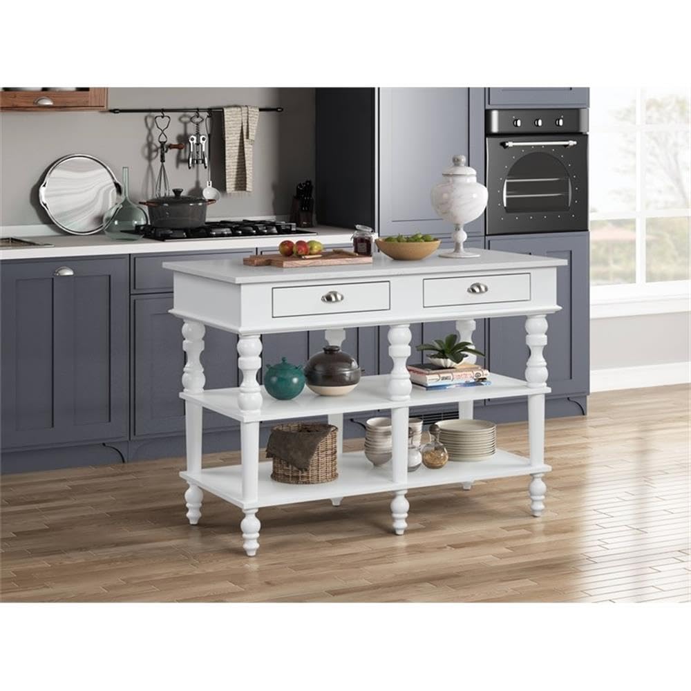 Acme Rorratt Kitchen Island in Marble & White Finish