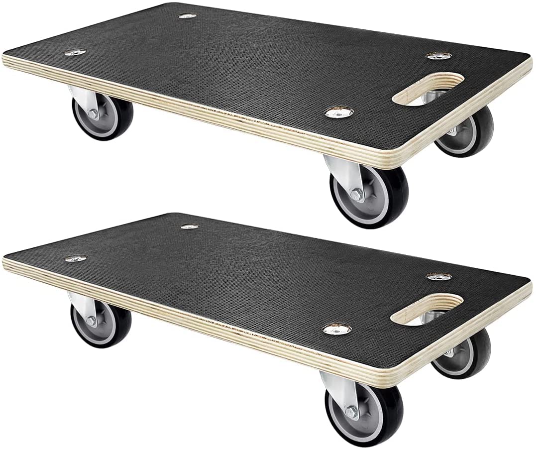 Double Rhombus 2 Pcs Wood Platform Dolly, 551 Lbs Capacity Moving Dolly Heavy Duty Furniture Dolly 4 Wheels Rectangle Multifunct