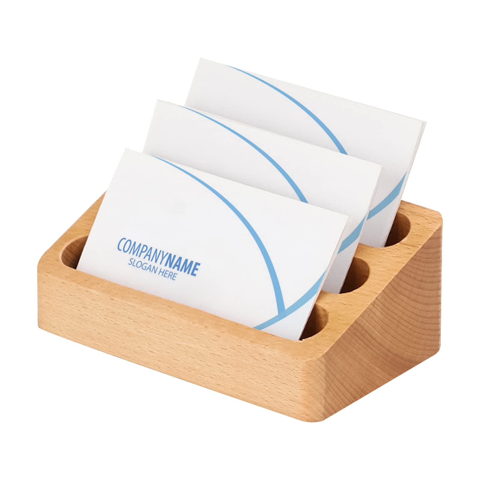 Ruksifg Wood Business Card Holder Desk 3 Grids Wooden Business Card Display Stand For Office And Home(1 Pack)