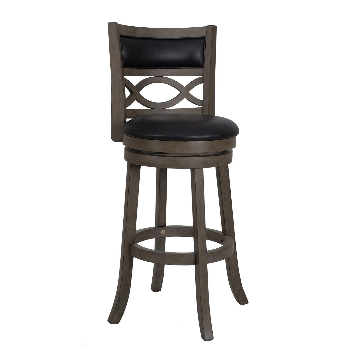 Benjara Curved Lattice Back Swivel Barstool With Leatherette Seat, Gray And Black