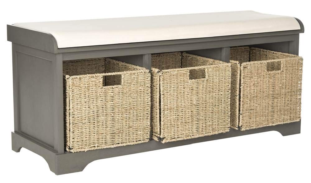 SAFAVIEH American Homes Collection Lonan Grey and White Wicker Storage Bench, 0
