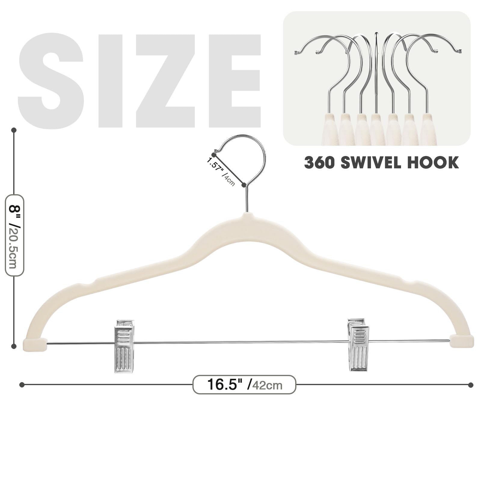 Ulimart 24-Pack Beige Velvet Hangers,Pants Hangers With Clips Adjustable,Felt Hangers,Heavy-Duty,Non-Slip,Space Saving,Slim Clot