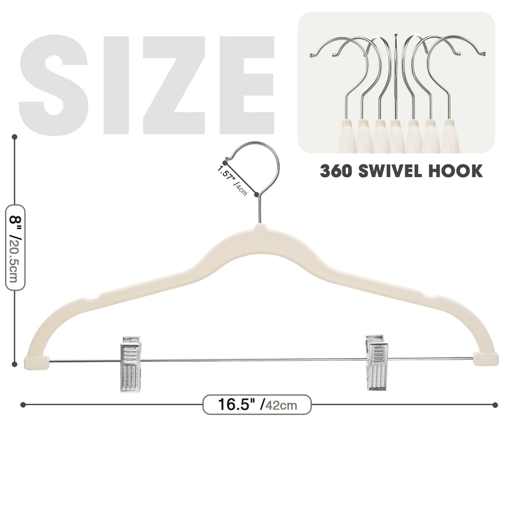 Ulimart 24-Pack Beige Velvet Hangers,Pants Hangers With Clips Adjustable,Felt Hangers,Heavy-Duty,Non-Slip,Space Saving,Slim Clot