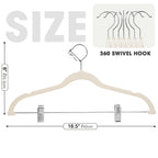 Ulimart 24-Pack Beige Velvet Hangers,Pants Hangers With Clips Adjustable,Felt Hangers,Heavy-Duty,Non-Slip,Space Saving,Slim Clot