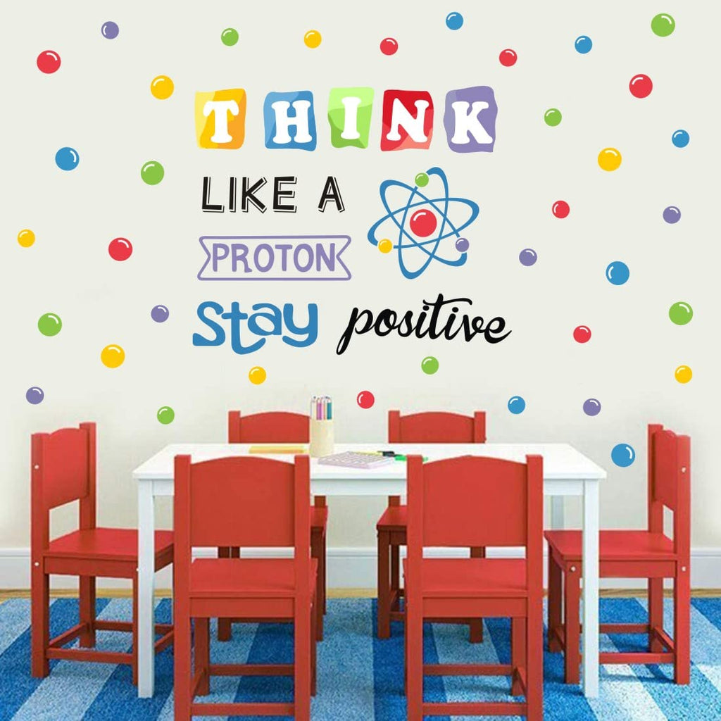 IARTTOP School Wall Decal, Stay Positive Colorful Polka Dots Wall Stickers, Inspirational Quote Sticker, Chemistry Proton Wall A