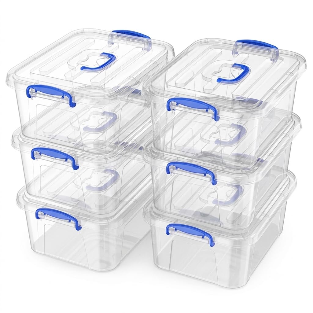 YYXB 6 Pack Clear Plastic Storage Latch Bins with Lids/Handle (8 Qt)