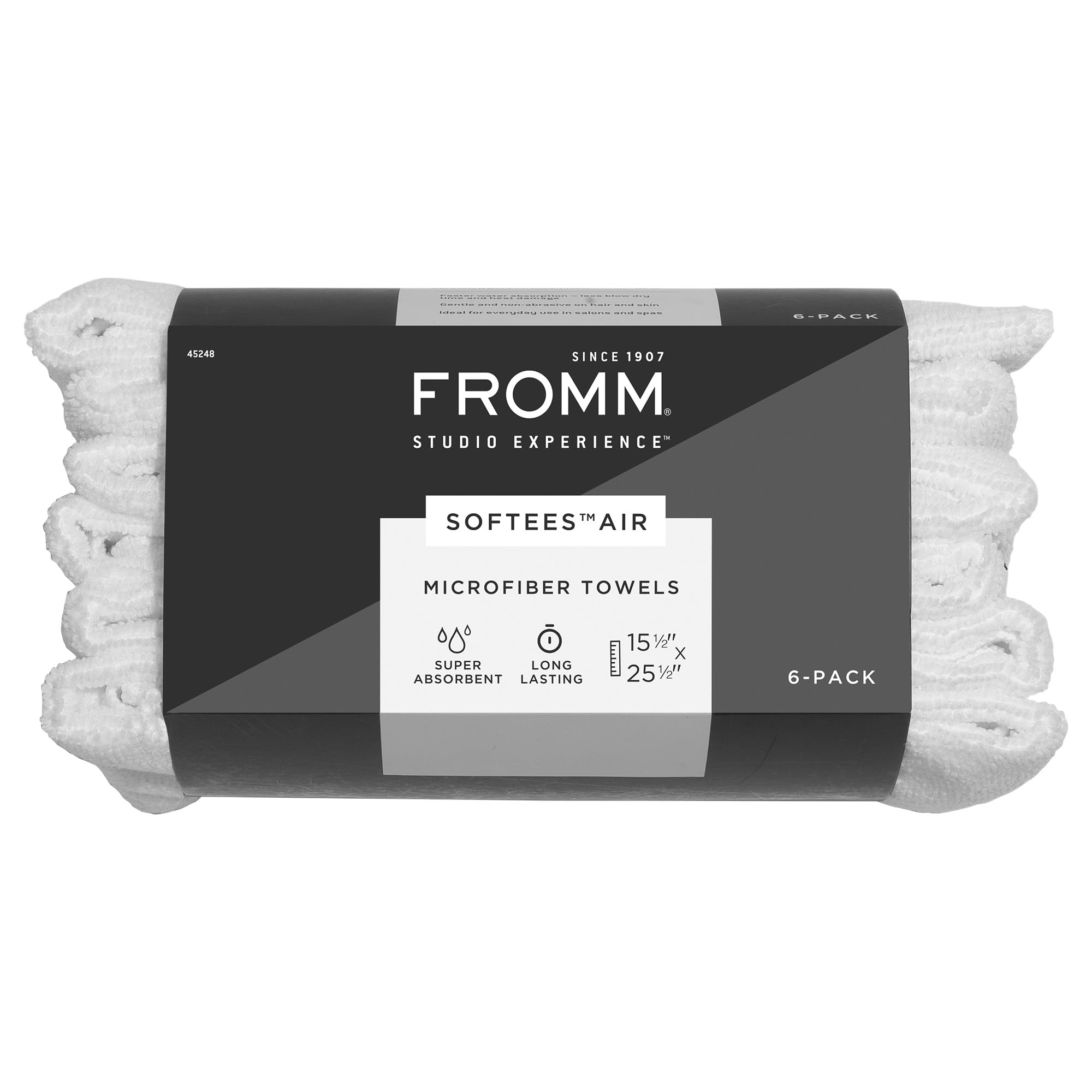 Fromm Softees Air Microfiber Lightweight Salon Hair Towels for Hairstylists, Barbers, Spa, Gym in White, 15.5 by 25.5, 6 count P