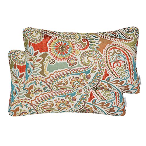 Mika Home Pack Of 2 Oblong Rectangular Throw Pillow Cover Cushion Cases For Sofa Couch Chair,Paisley Pattern,12X20 Inches,Red Te
