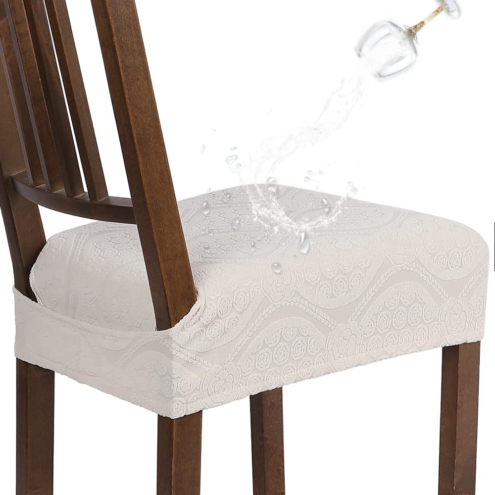 SearchI Water Repellent Dining Chair Seat Covers Set of 4, Washable Stretch Seat Covers for Dining Chairs, Rear-Covered Dining R