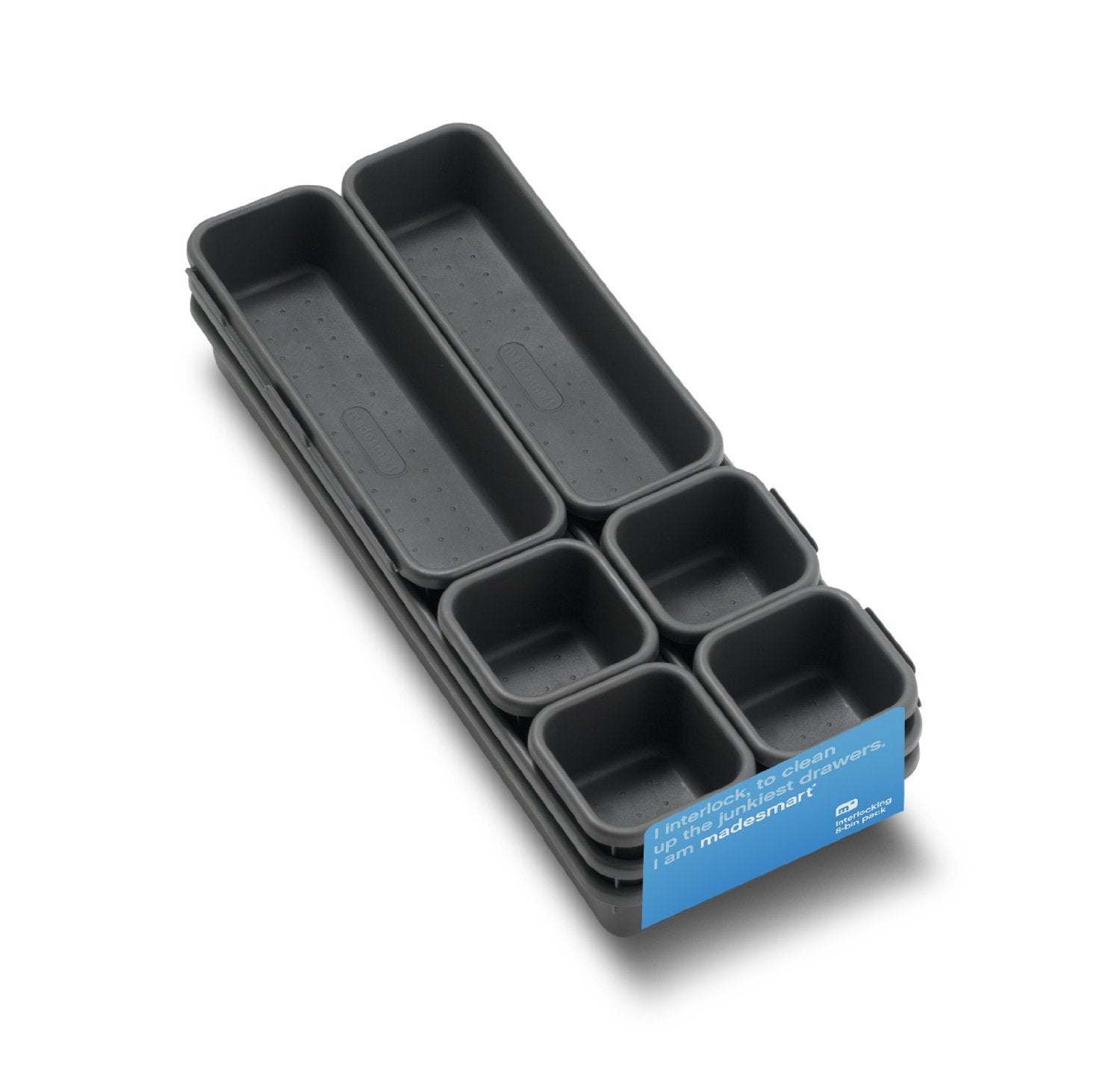 Madesmart Value Collection 9-Piece Interlocking Bin Pack For Customizable, Durable Multi-Purpose Storage, Variety Sizes, Granite