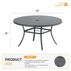 Vicllax 53' Outdoor Round Patio Table For Lawn Garden, All Weather Metal Black Round Patio Dining Table With Adjustable Umbrella Hole, Patio Table For 8 Person, Grey Tabletop