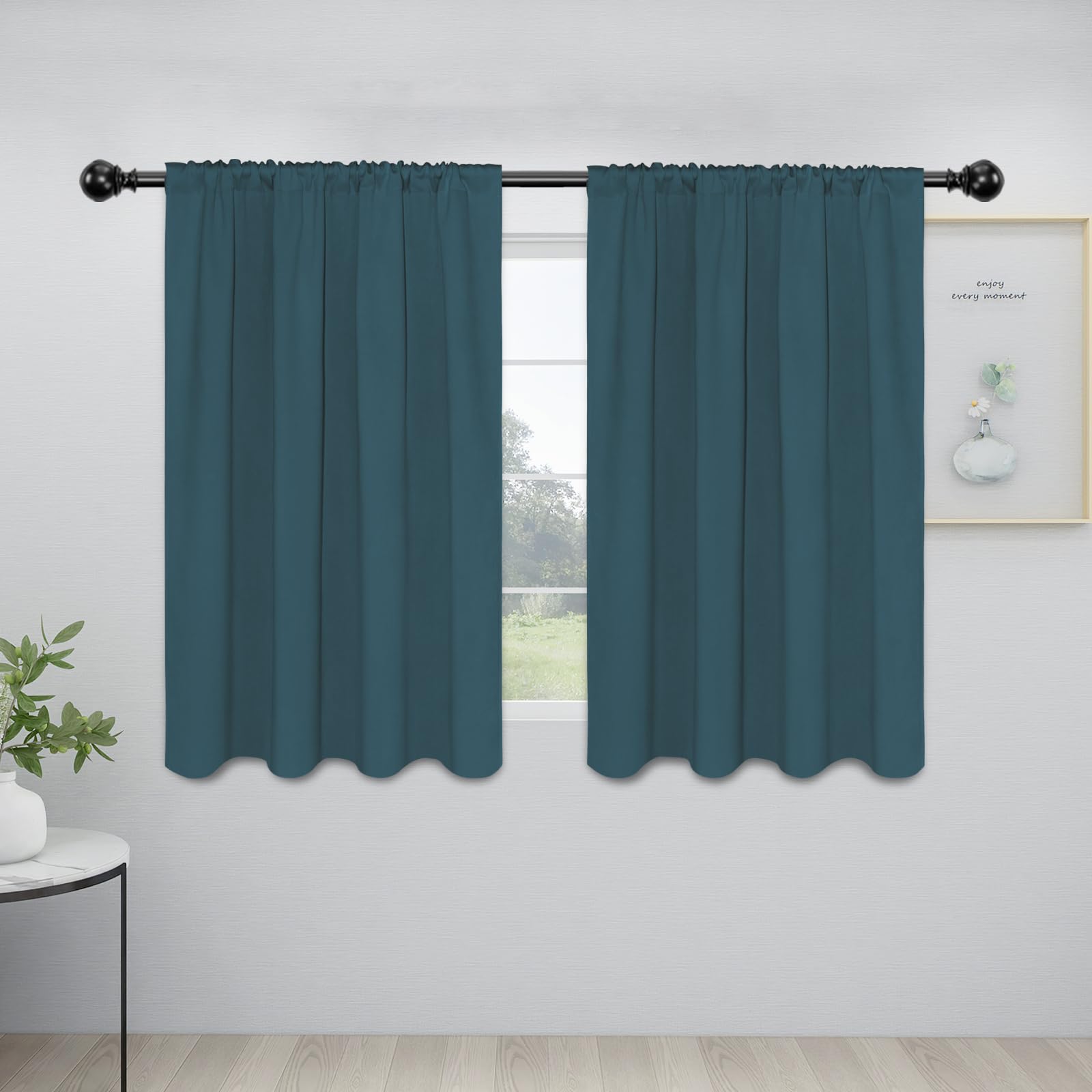 Easy-Going Rod Pocket Blackout Curtains For Bedroom, Room Darkening Window Curtains For Living Room, Thermal Insulated Noise Reduction Solid Window Drapes, 2 Panels(42X45 In, Bluestone)
