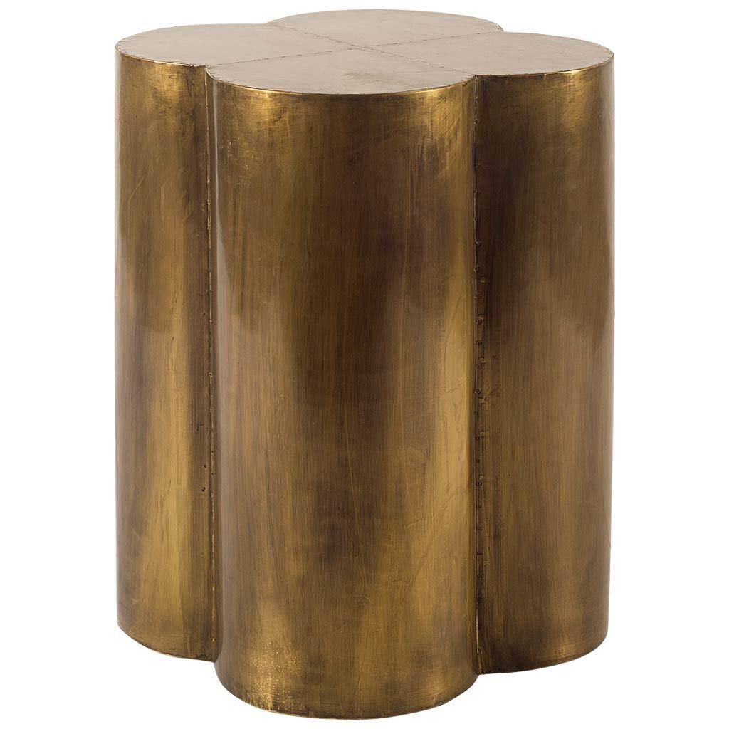 HomeRoots Metal, Other Antiqued Brass and Clad Wooden Accent Table with Flower Top