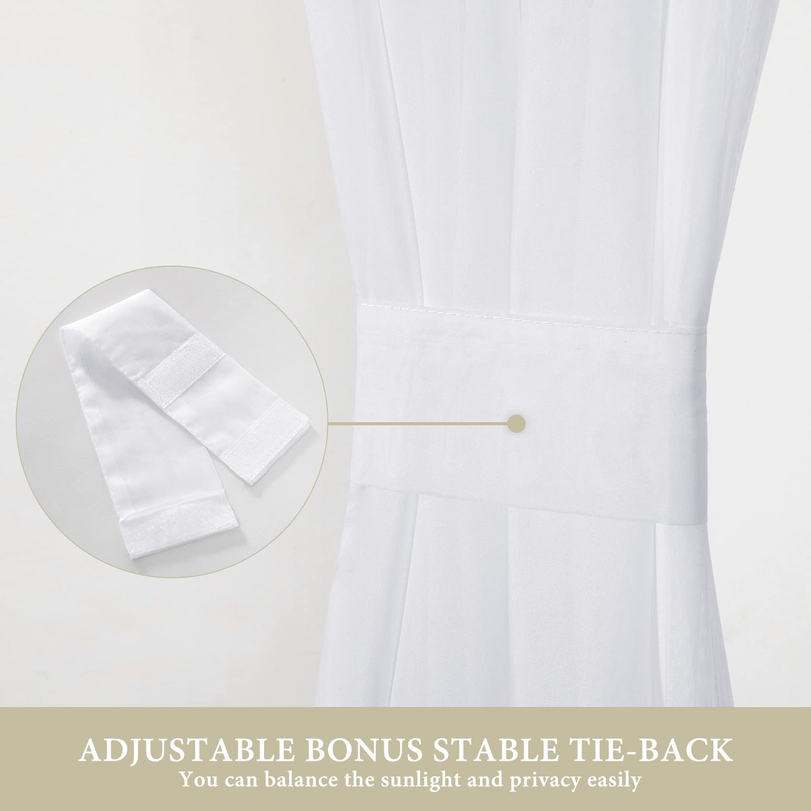 Miulee Sidelight Sheer French Door Curtains 25 X 40 Inches Light Filtering Window Treatment With Tieback - 2 Panels, White