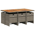 vidaXL Patio Dining Set with Cushions - 7 Piece Gray Poly Rattan Garden Furniture - Compact Storage - Comfortable Seating