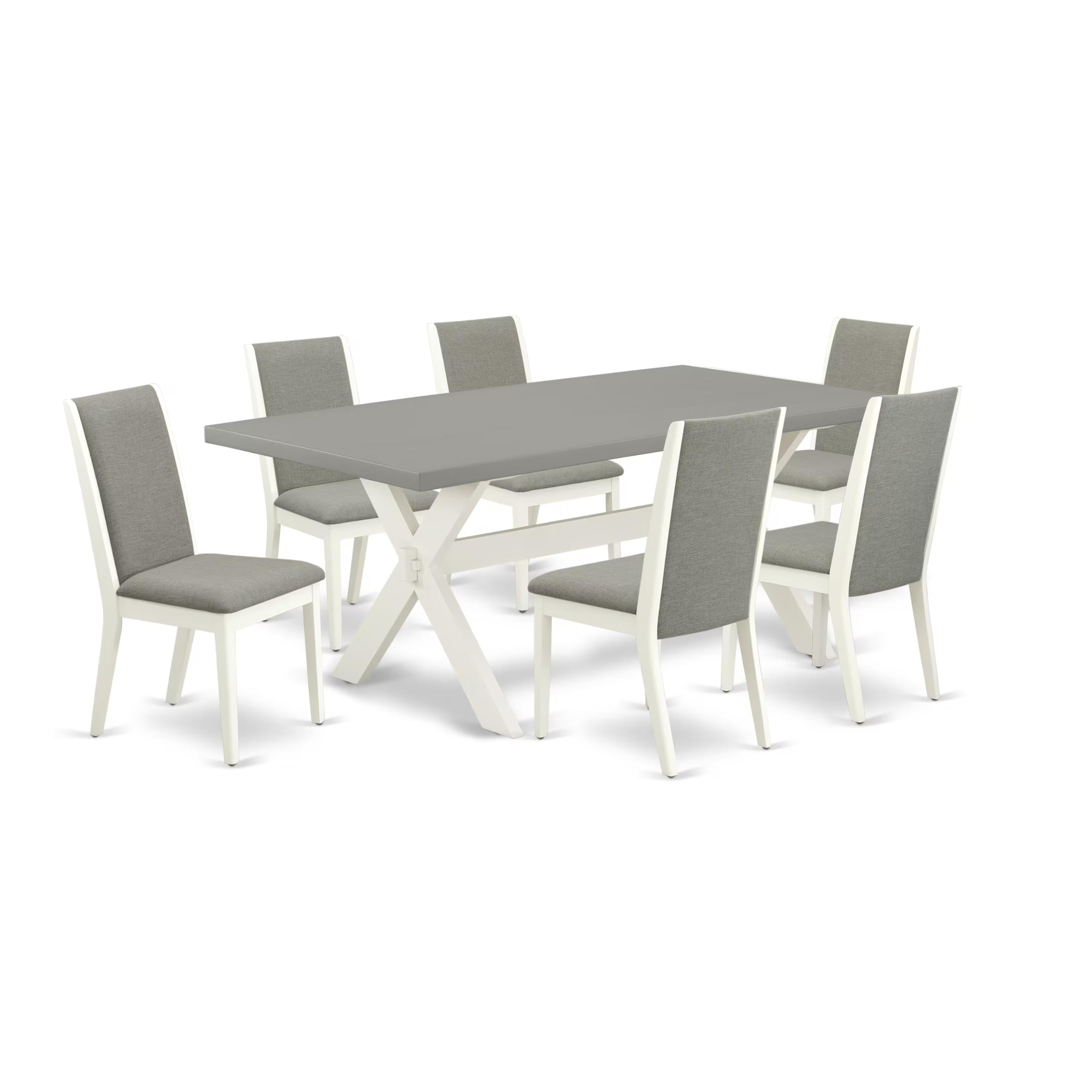 East West Furniture X097La206-7 7 Piece Modern Dining Table Set Consist Of A Rectangle Wooden Table With X-Legs And 6 Shitake Linen Fabric Upholstered Chairs, 40X72 Inch, Multi-Color