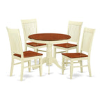 East West Furniture Anwe5-Bmk-W 5 Piece Dining Room Table Set Includes A Round Wooden Table With Pedestal And 4 Kitchen Dining Chairs, 36X36 Inch, Buttermilk & Cherry