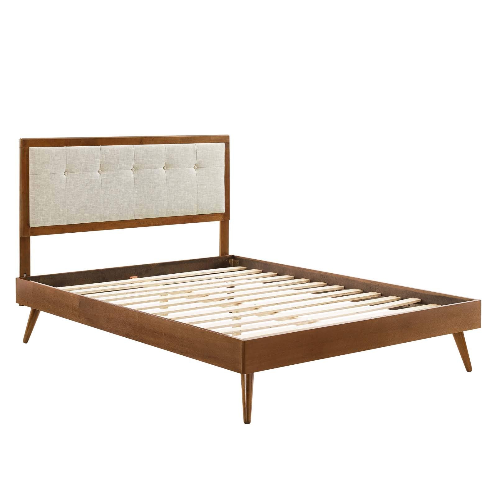 Modway Mod-6385-Wal-Bei Willow Queen Wood Platform Bed With Splayed Legs, Walnut Beige