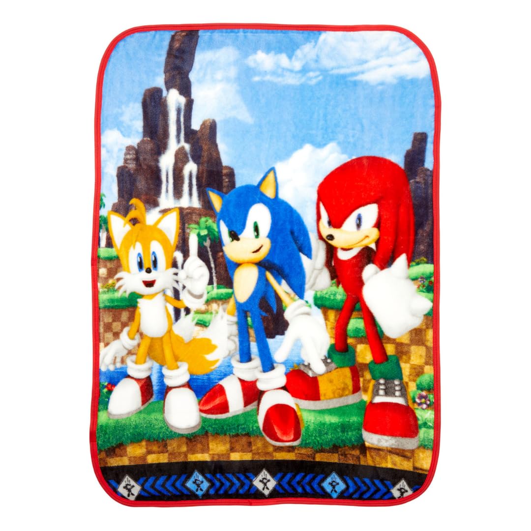 Franco Sonic The Hedgehog Anime Kids Bedding Super Soft Silk Touch Throw, 40 In X 50 In, (Official Licensed Product)