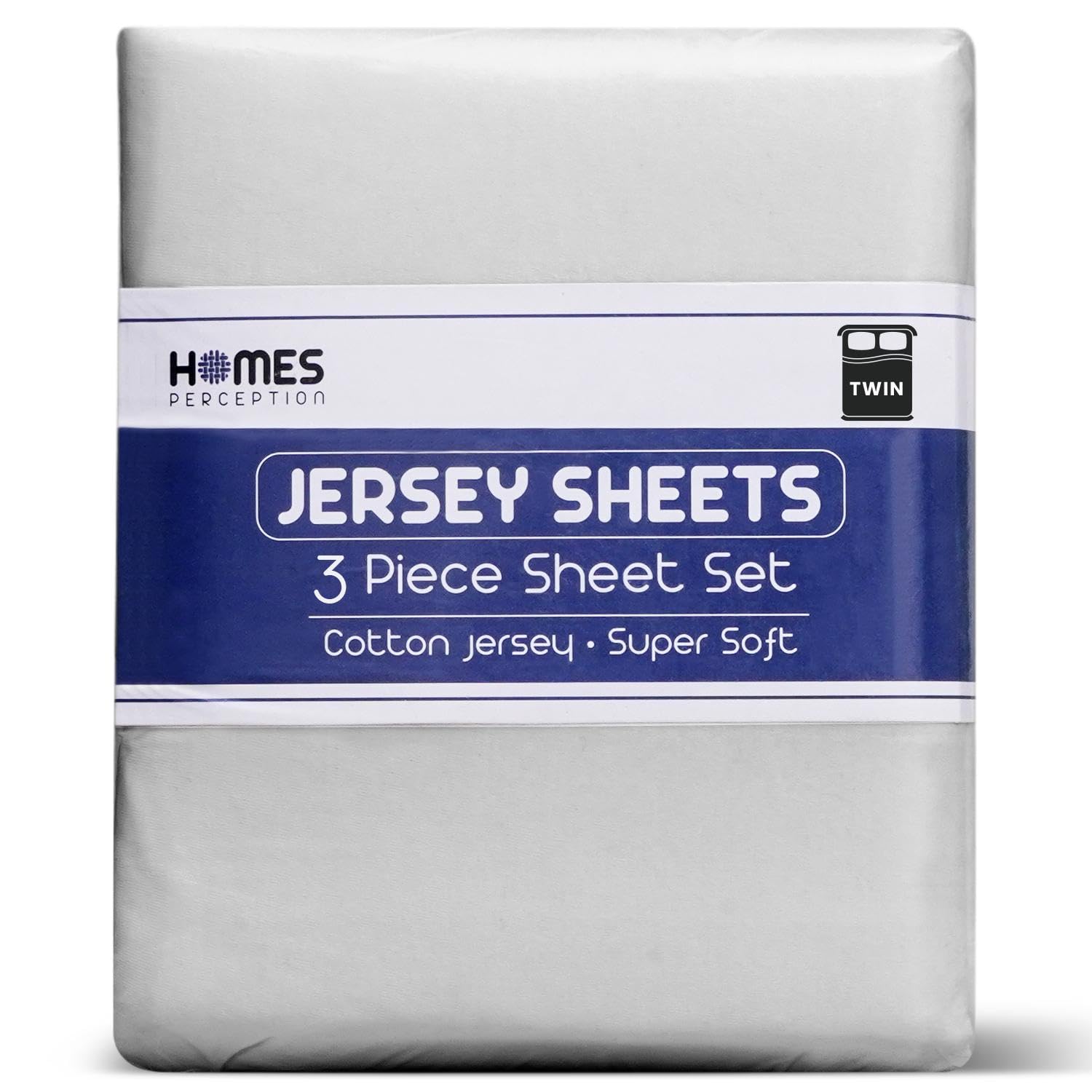 Homes Perception - 3 Piece Jersey Bed Sheets - Twin Size - Breathable & Soft Cotton Jersey Sheets - Includes Flat Sheet, Fitted