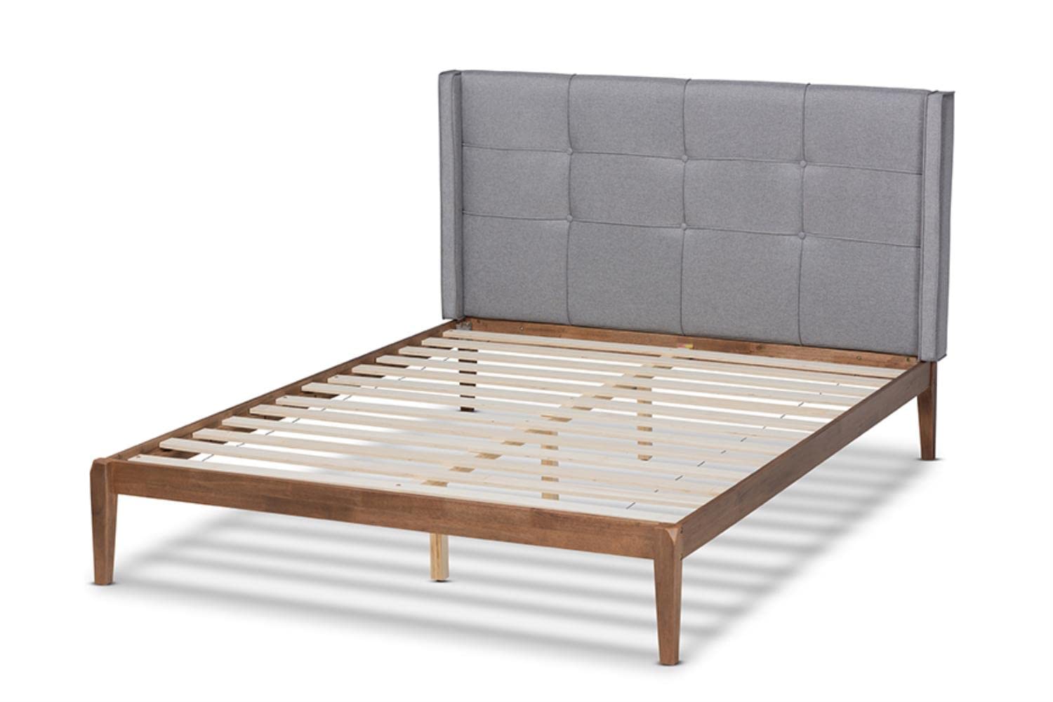 Baxton Studio Edmond Modern and Contemporary Grey Fabric Upholstered and Ash Walnut Brown Finished Wood Full Size Platform Bed
