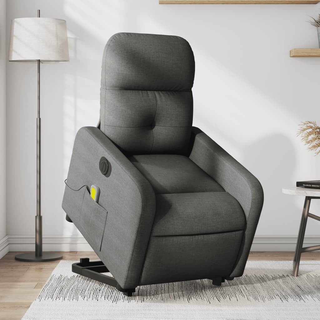 vidaXL Electric Power Lift Massage Recliner Chair - Dark Gray Fabric, Stand Up Assistance, Vibration Massage, Electric Reclining, Comfortable Padding