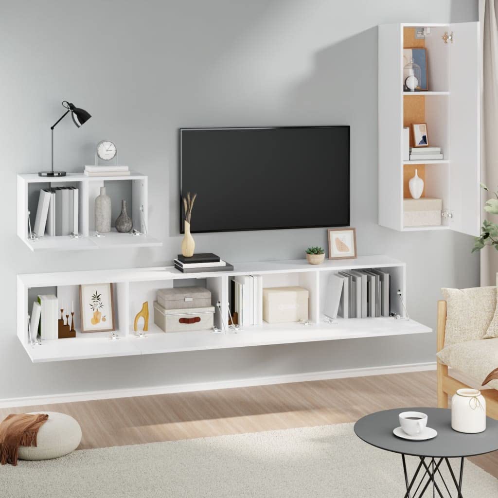 vidaXL TV Cabinet Set 4 Piece Home Indoor Entertainment Center Console HiFi Cabinet TV Stand Media Unit Furniture White Engineered Wood