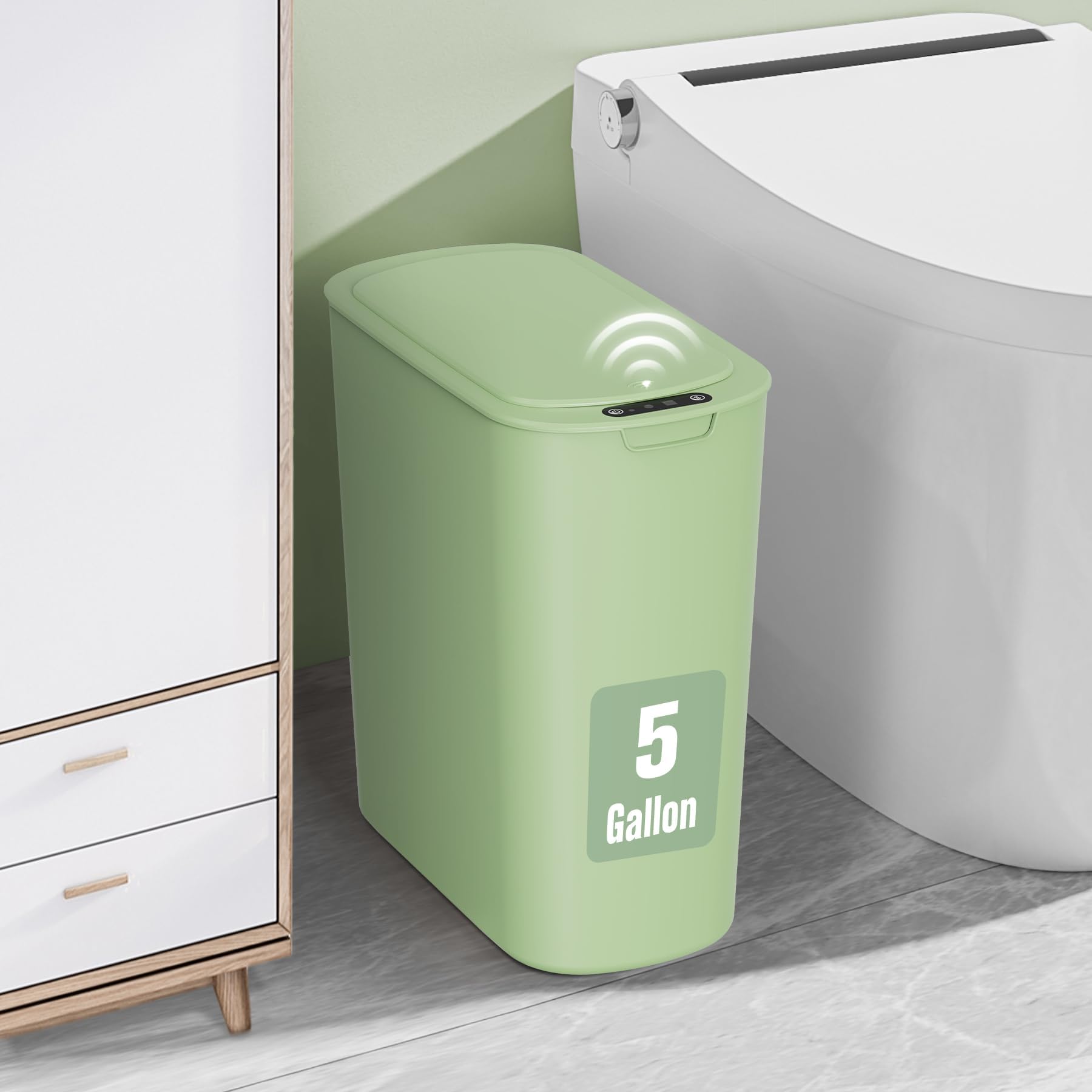 Cesun Motion Sensor Trash Can, 5 Gallon Automatic Bathroom Garbage Can with Lid, Touchless Smart Plastic Slim Wastebasket for Ba
