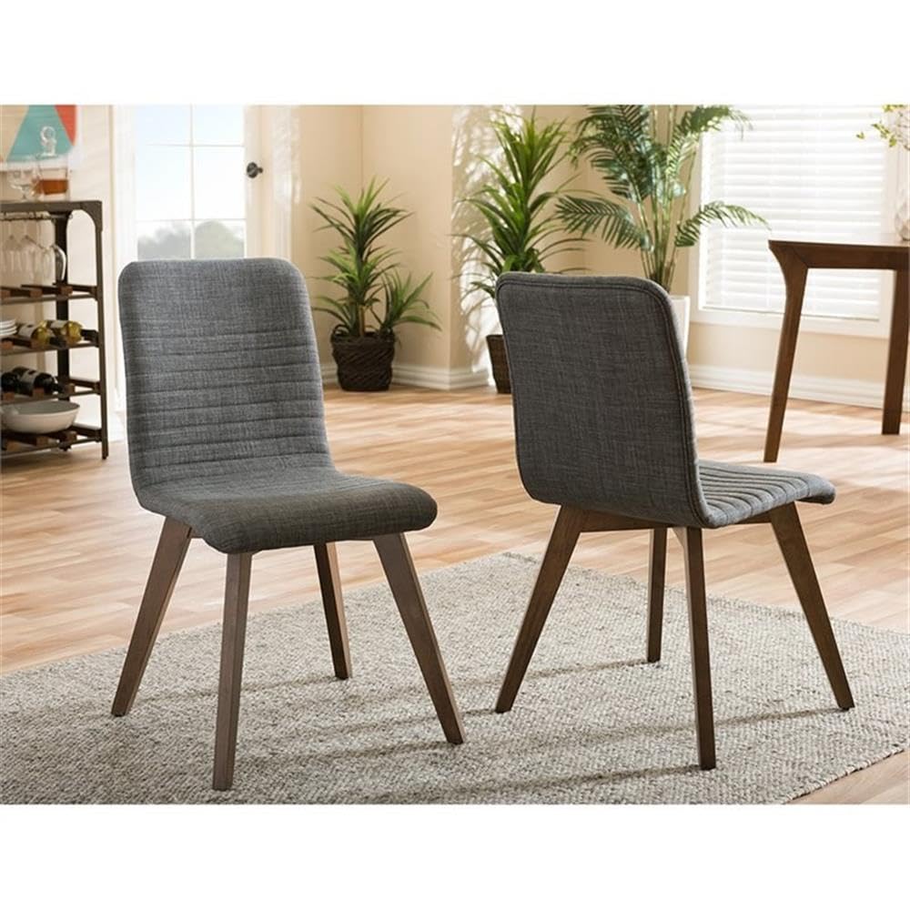 Baxton Studio 2 Piece Sugar Scandinavian Style Fabric Upholstered Walnut Dining Chair Set, Dark Gray