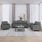 vidaXL Dark Gray 3-Piece Sofa Set Including Single Chair, 2-Seater, 3-Seater with Padded Cushions, Armrests and Back Pillows