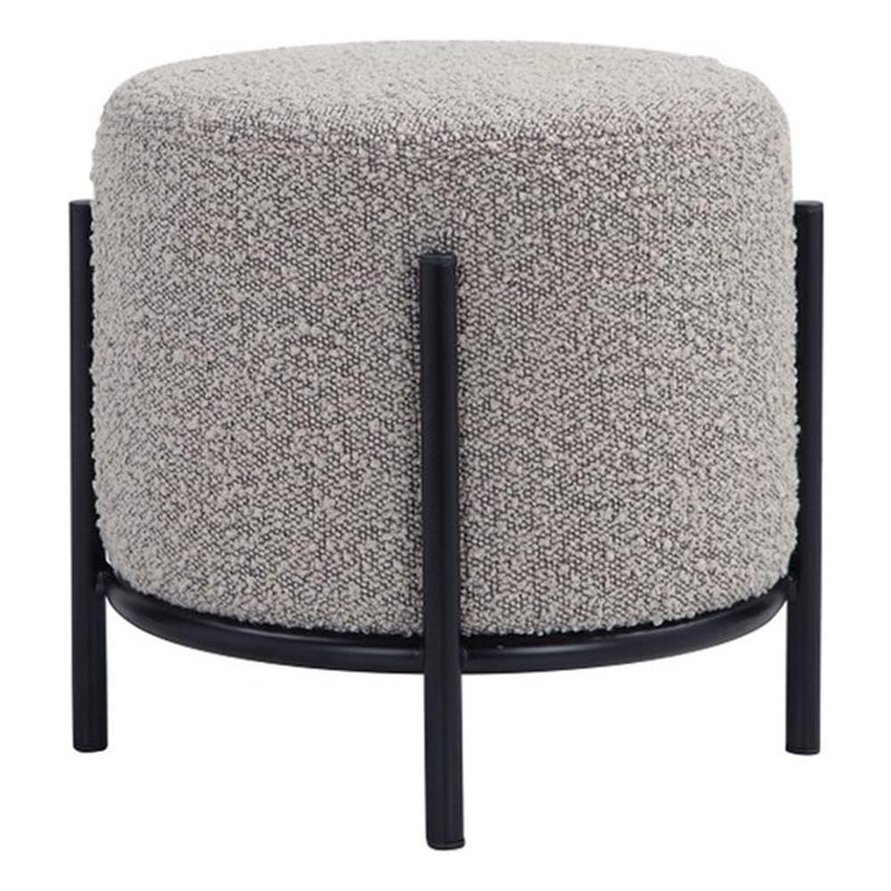 Pangea Home Lolo Round Stool Boucle Fabric Gray