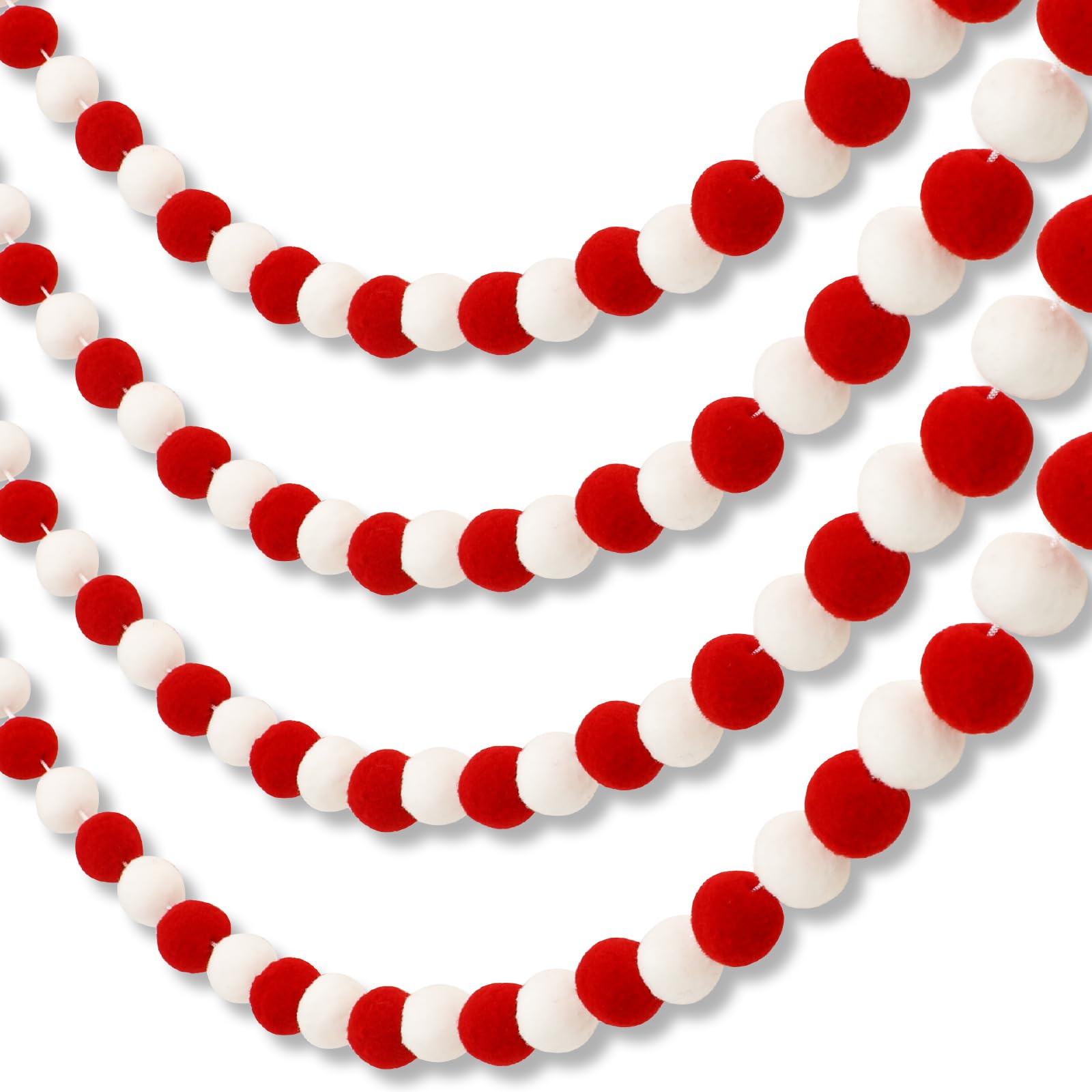 MARFOREVER 4 Pack 26.3 Feet Valentines Day Pom Pom Garlands Decorations Red and White 30 Balls Valentines Felt Ball Garland for 