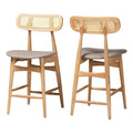 Baxton Studio Tarana Mid-Century Modern Grey Fabric and Natural Oak Finished Wood 2-Piece Counter Stool Set