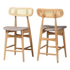 Baxton Studio Tarana Mid-Century Modern Grey Fabric and Natural Oak Finished Wood 2-Piece Counter Stool Set