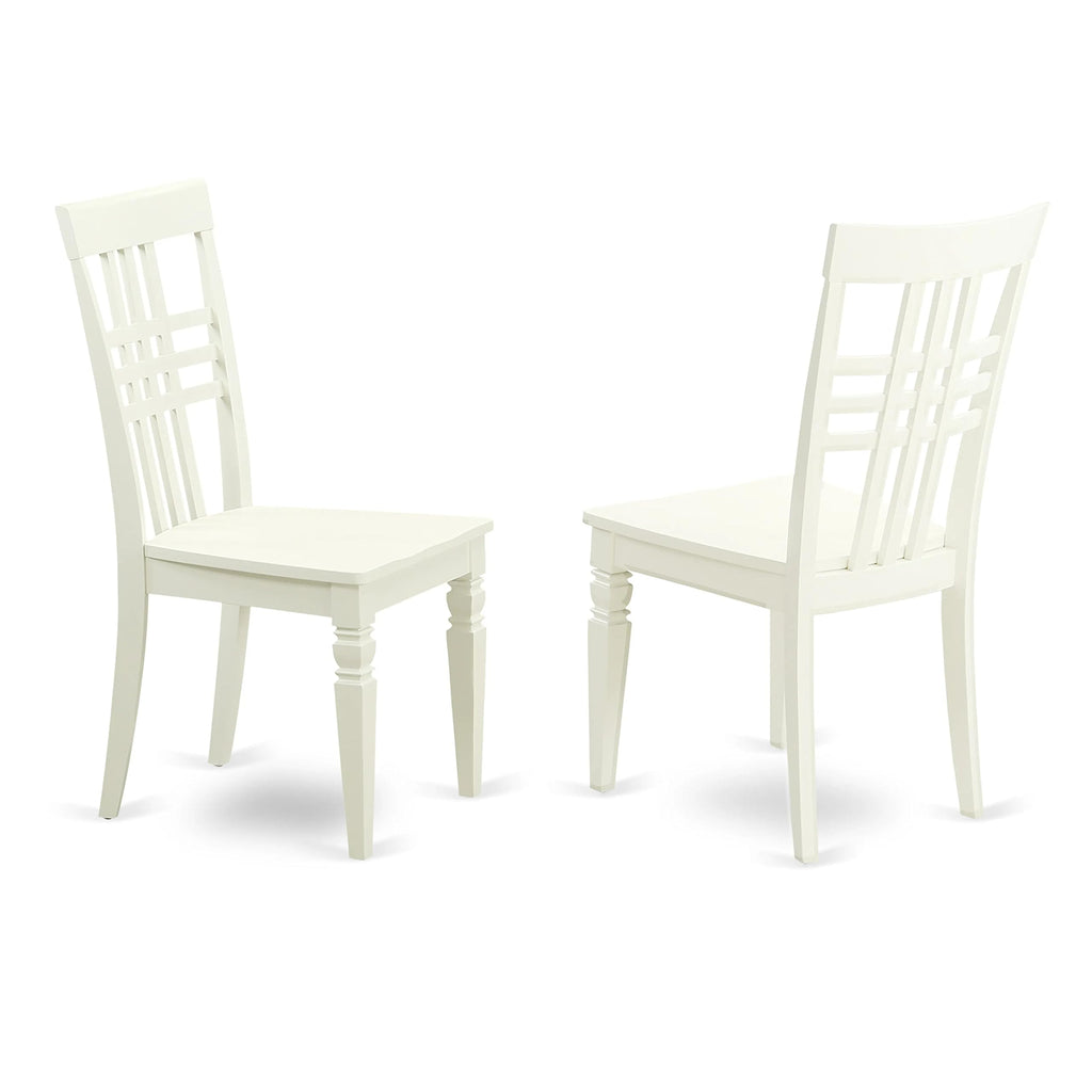 East West Furniture Logan Kitchen Dining Stylish Back Solid Wood Seat Chairs, Set of 2, Linen White