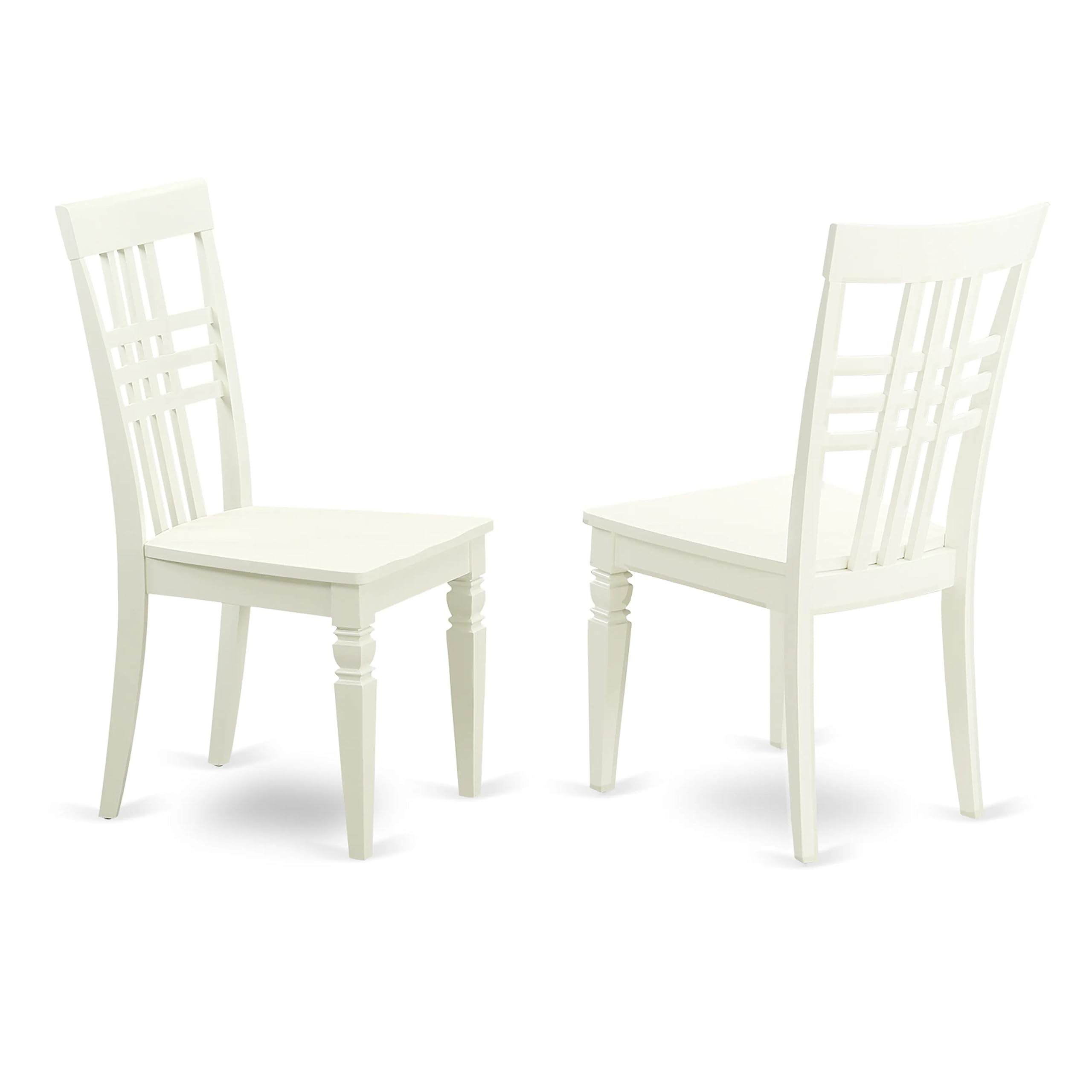 East West Furniture Logan Kitchen Dining Stylish Back Solid Wood Seat Chairs, Set of 2, Linen White