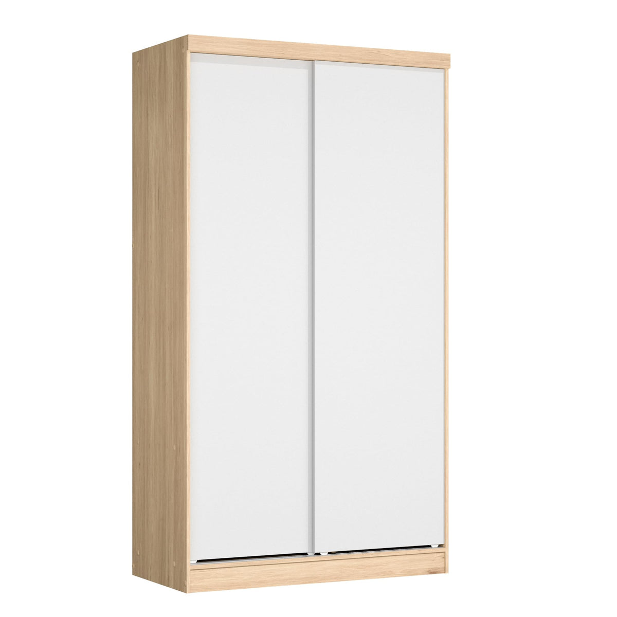 Woodpeckers Furniture And Mattress Modern Wood Double Sliding Door Wardrobe (White + Natural Oak)