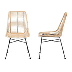 Baxton Studio Manhattan Modern Bohemian Natural Brown Rattan and Black Metal 2-Piece Dining Chair Set