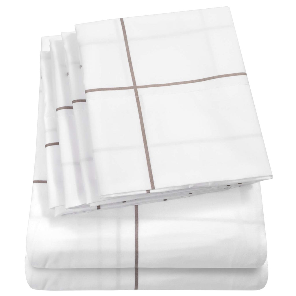 Cal King Size Bed Sheets - 6 Piece 1500 Supreme Collection Fine Brushed Microfiber Deep Pocket California King Sheet Set Bedding - 2 Extra Pillow Cases, Great Value, California King, Window Pane White
