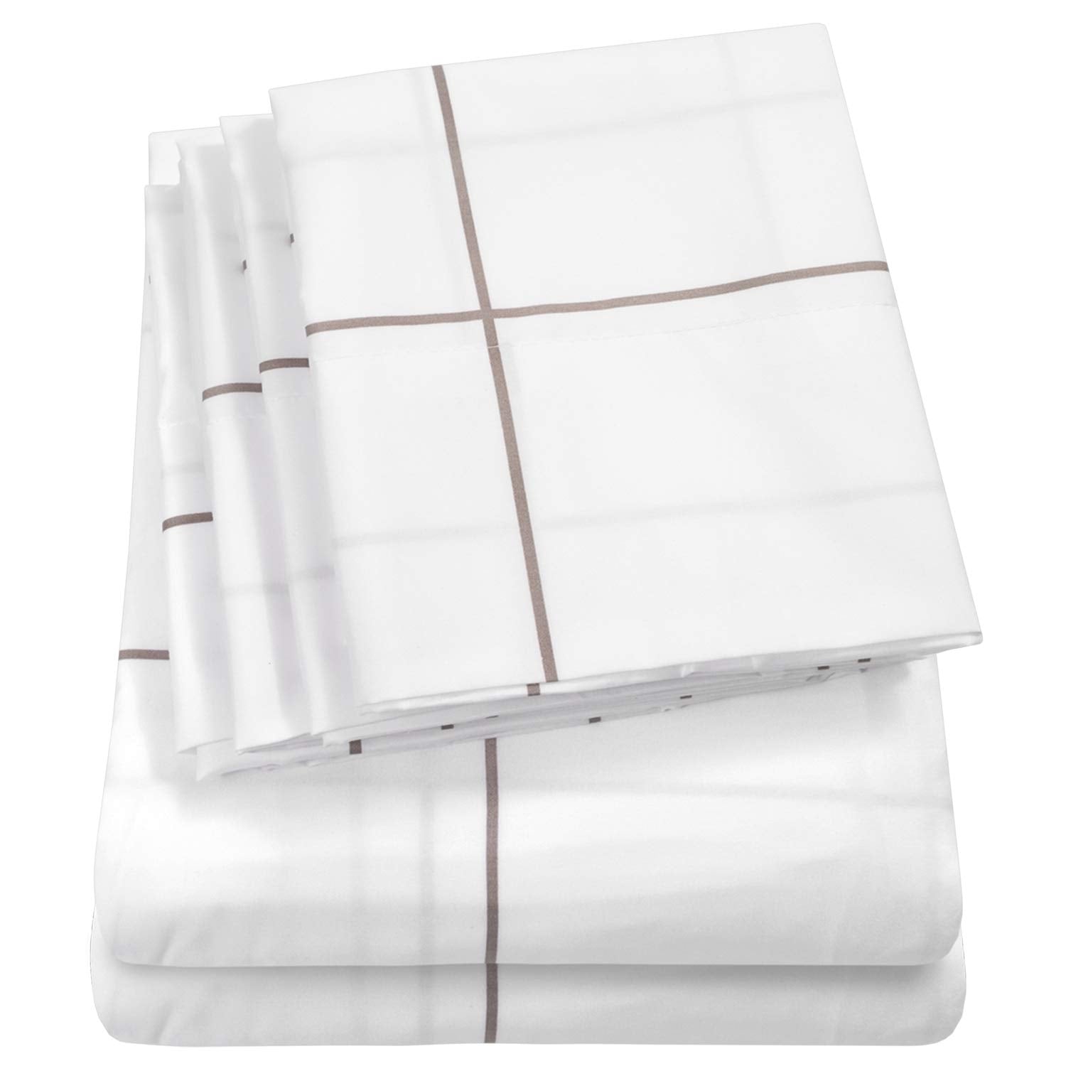 Cal King Size Bed Sheets - 6 Piece 1500 Supreme Collection Fine Brushed Microfiber Deep Pocket California King Sheet Set Bedding - 2 Extra Pillow Cases, Great Value, California King, Window Pane White
