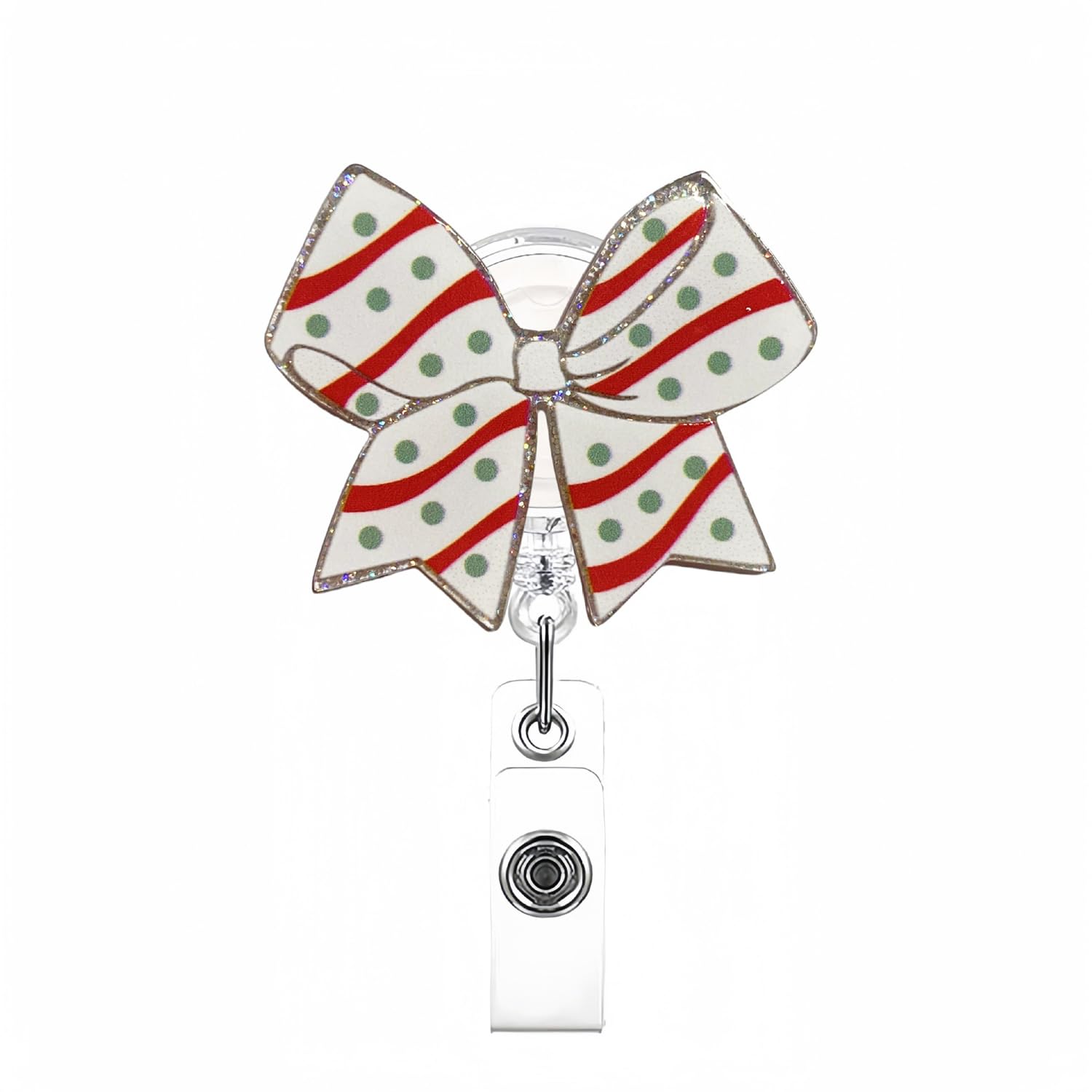 Valentines Day Badge Reel,Cute Bow Badge Reels Retractable,Green Wave Point Retractable Badge Holder With Swivel Alligator Clip,
