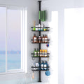 Kadolina Corner Shower Caddy Tension Pole, 4-Tier Adjustable Shelves with Tension Pole, 53 to 120 Inch Height Shower Rack for Ba