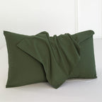 Moomee Bedding Pillowcases Pack Of 2 100% Washed Cotton Linen Like Textured Breathable Durable Soft Comfy (Olive Green, King)