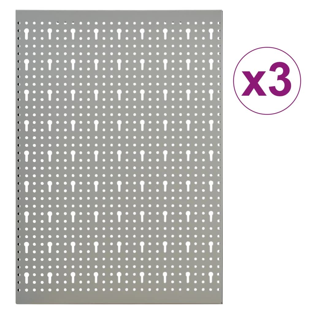 vidaXL Peg Boards 3 pcs, Metal Pegboards with Versatile Holes, Pegboard Wall, Tool Holder for Workbench Garage Warehouse Craft Room, Steel