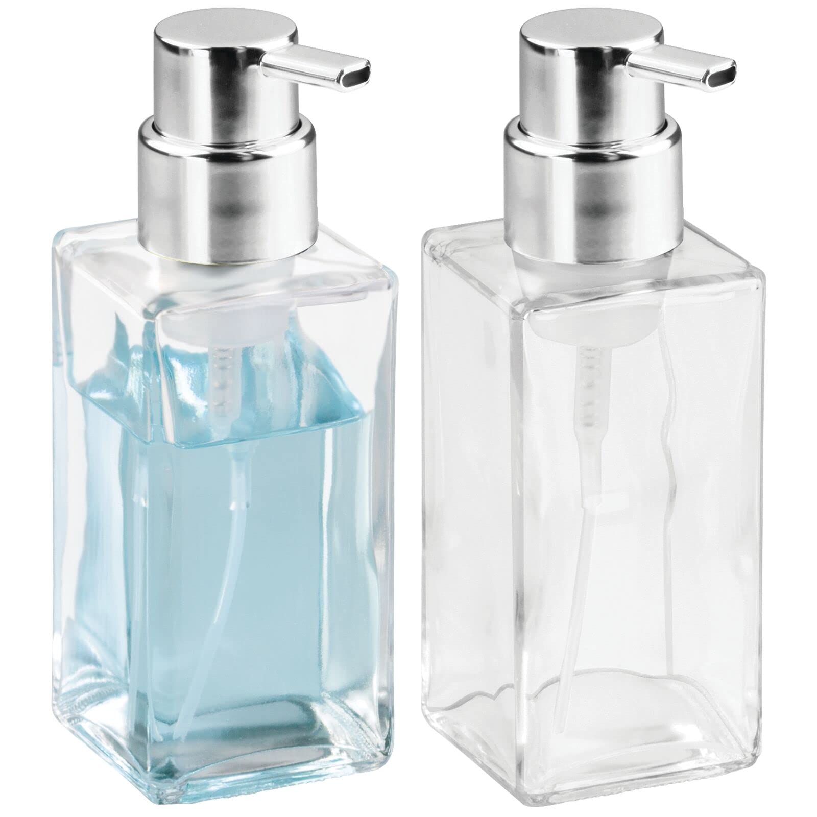 mDesign Glass Refillable Foaming Hand Soap Dispenser Modern Square Pump Bottle for Bathroom Vanities or Kitchen Sink, Countertop