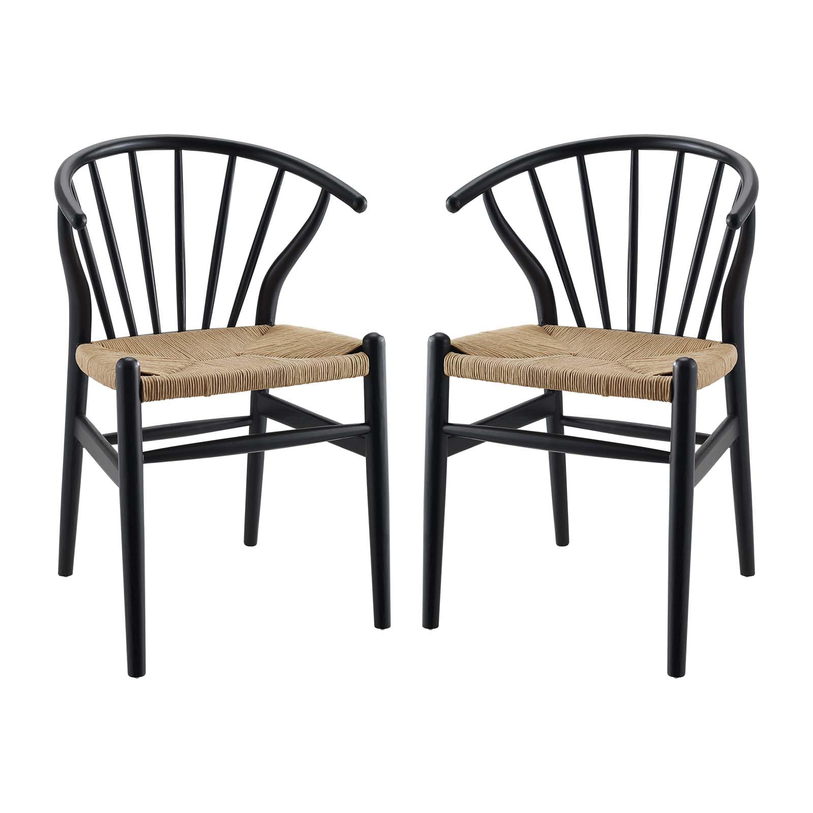 Modway Flourish Mid-Century Modern Rustic Farmhouse Wood, Dining Chair - Set Of 2, Black
