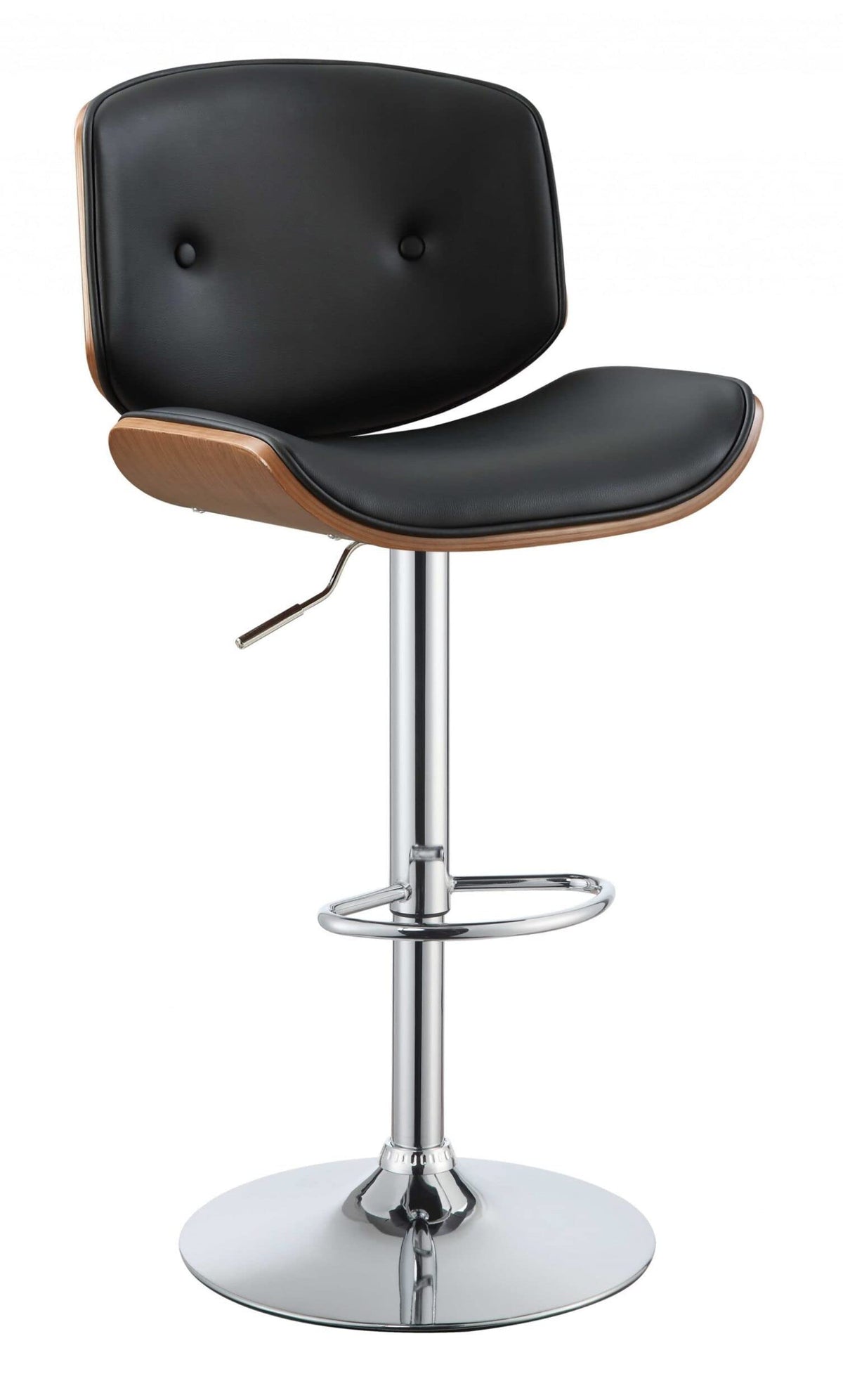 HomeRoots Furniture Adjustable Stool in Black PU and Walnut, Multicolor