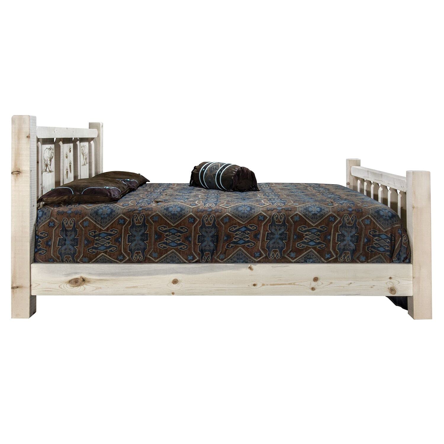 Montana Woodworks Laser Engraved Bed in Clear Lacquer Finish (Full: 87 in. L x 60 in. W x 47 in. H (188 lbs.))